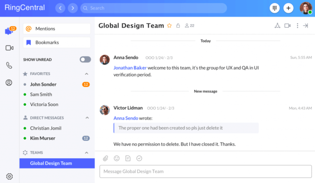 ringcentral team messaging app