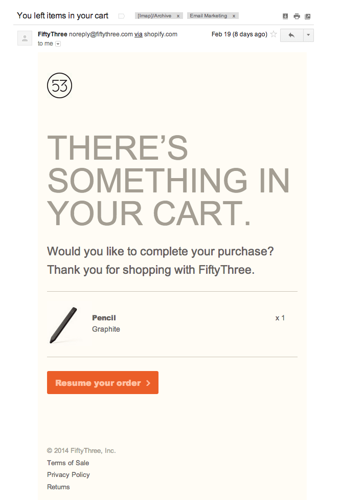 abandoned cart email