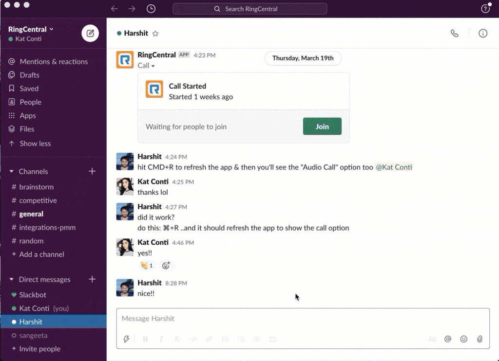 slack's integration with ringcentral