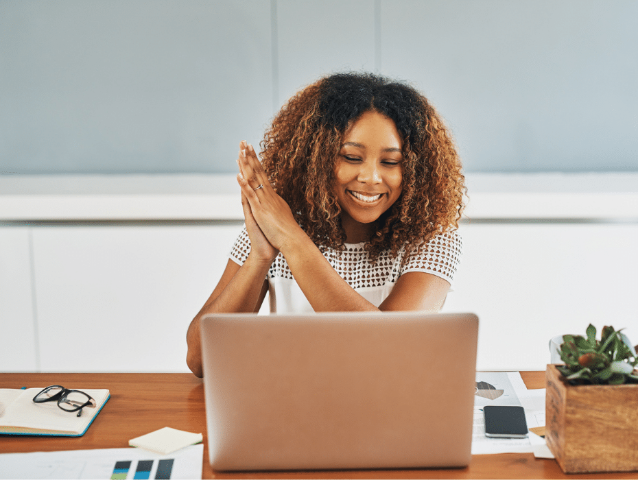 A woman on a laptop, working from home