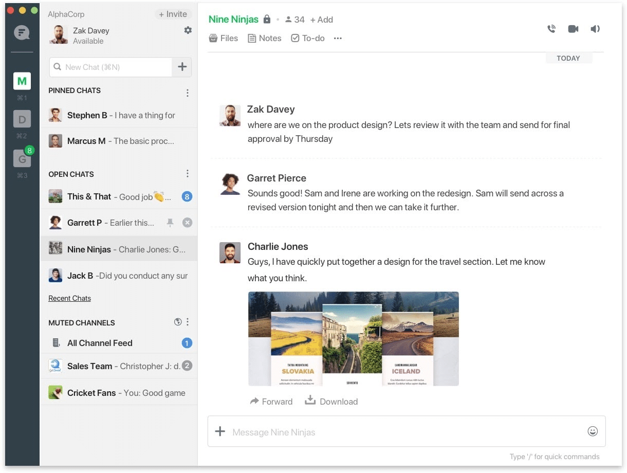 team messaging app - flock UI