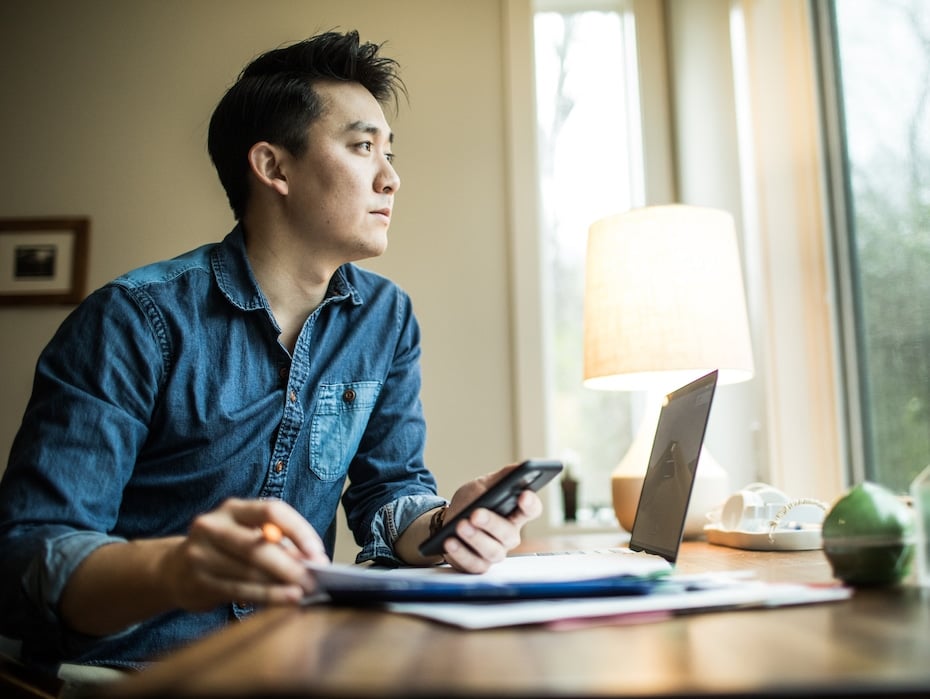 Entrepreneur thinking how his startup business can stay secure and successful