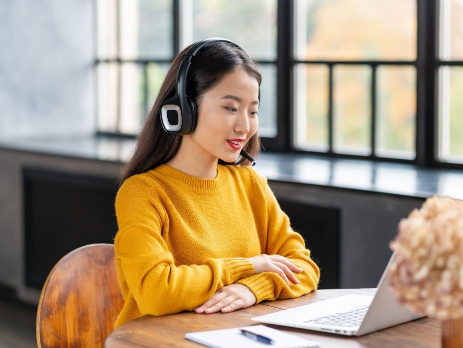 Woman wearing a headset