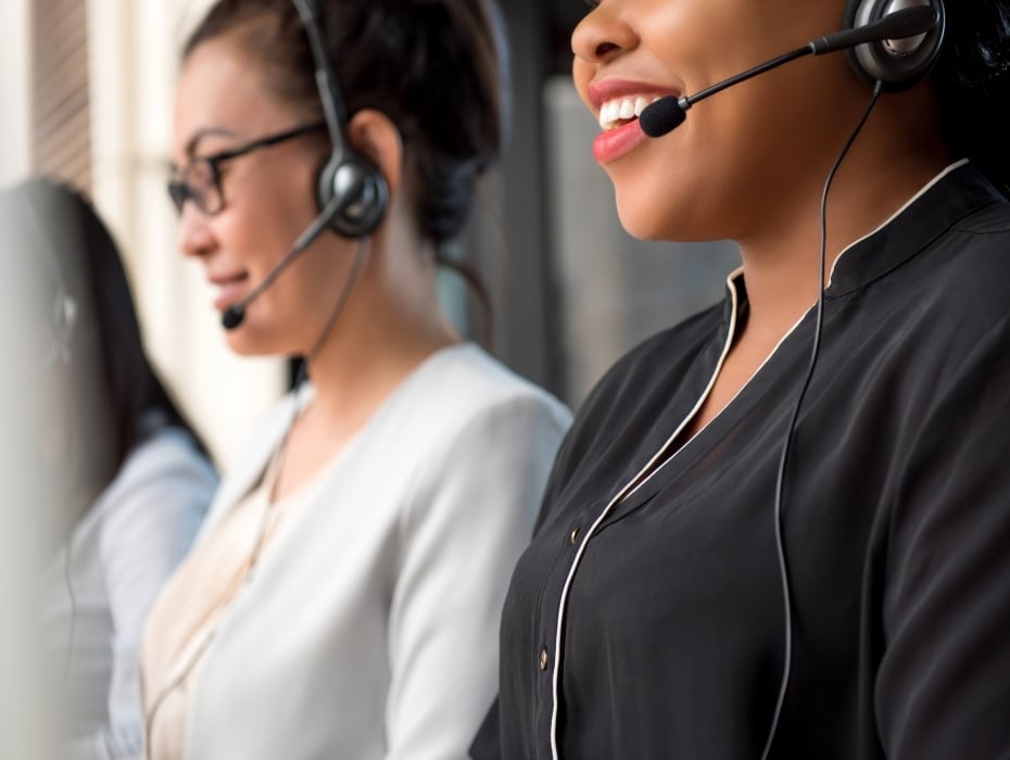 Mixed race women team working in call center