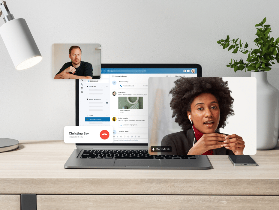 Laptop on a table with RingCentral's desktop app user interface on the screen