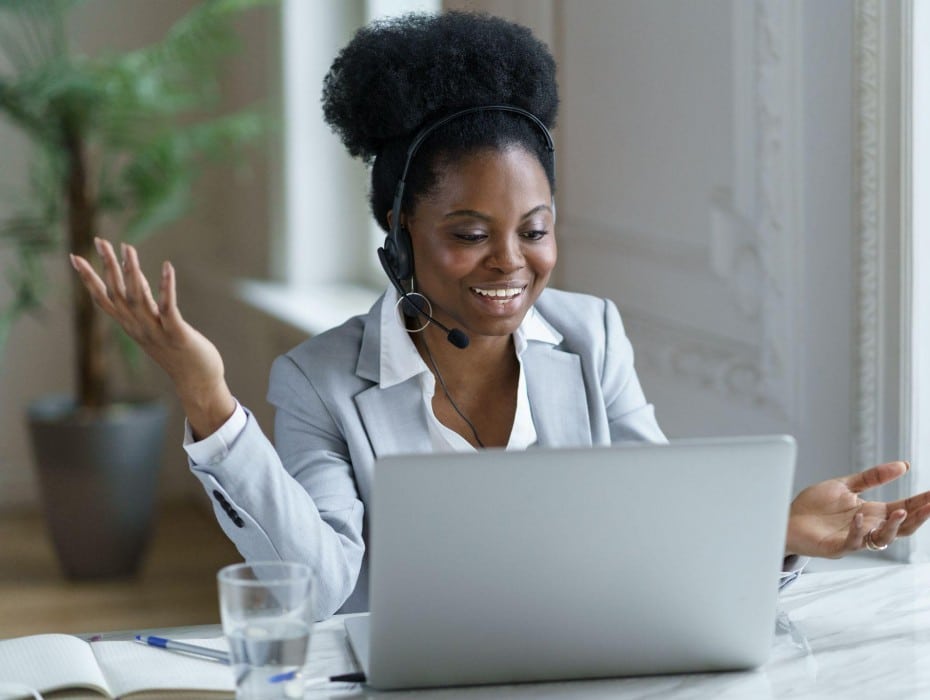 Woman wearing a headset