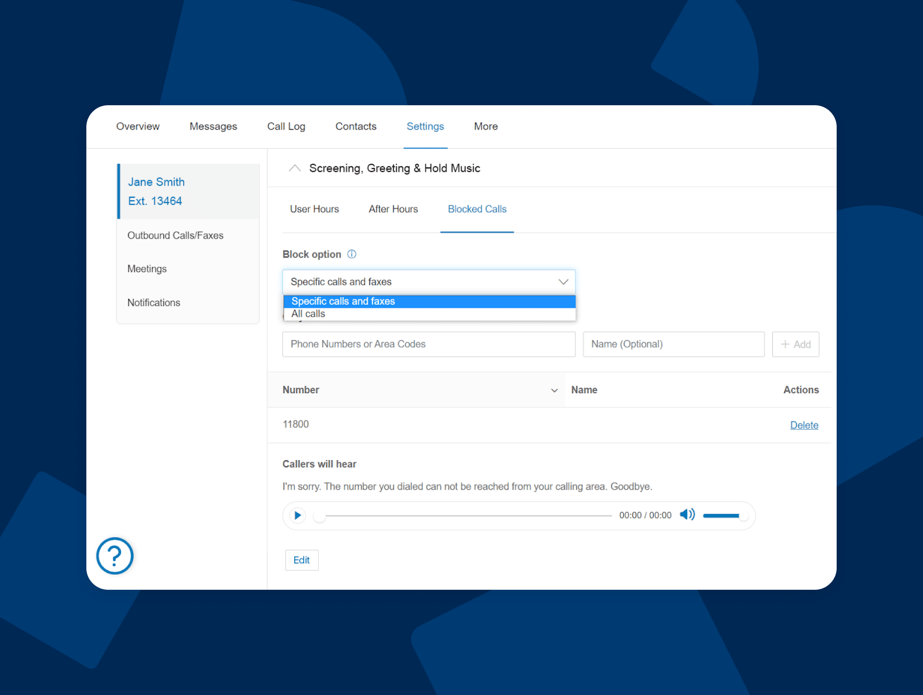 Example of setting up Advanced Call and Fax Blocking with RingCentral