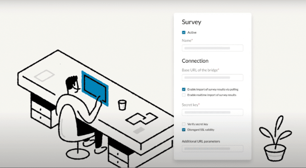 Image of a drawing, a man sitting at a desk, possibly a contact center agent or man seeking help from a contact center.