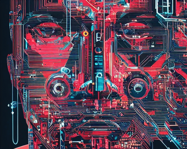 AI rendered art in the style of Tristan Eaton: computer circuits and human faces