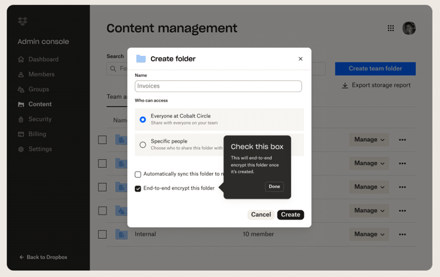 Encrypting a folder in Dropbox Business