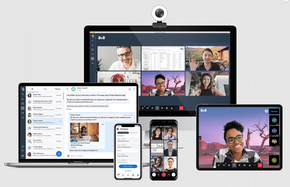 Images of 8x8 in action on different devices