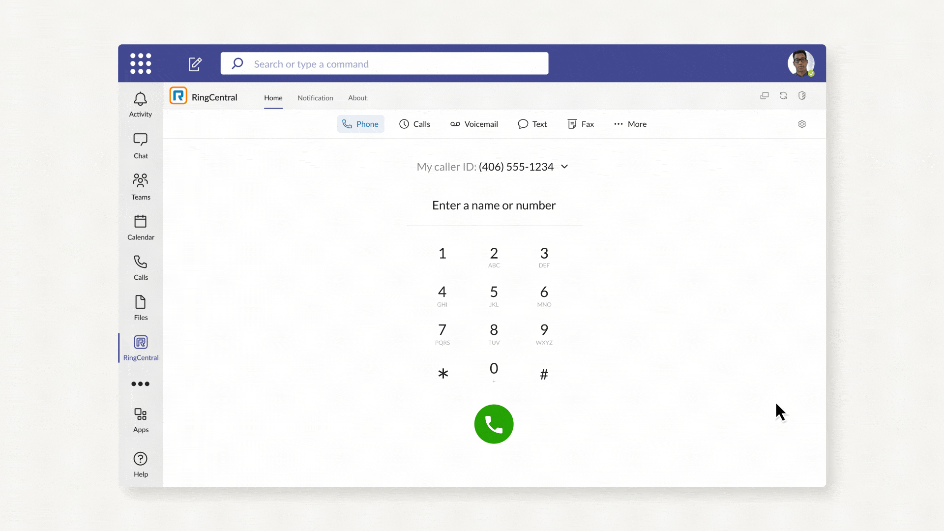 RingCentral for Microsoft Teams - how to make a call UI