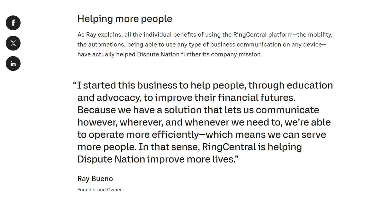 A screenshot from the RingCentral/Dispute Nation case study