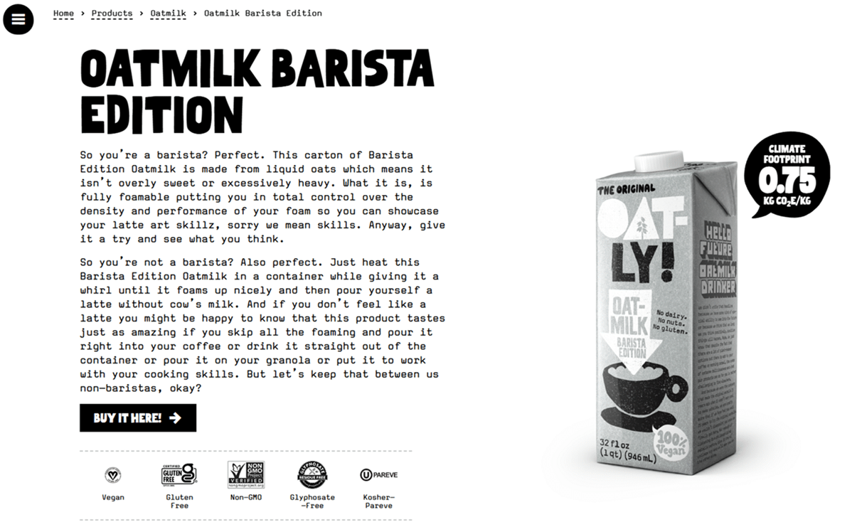 A website sales pitch example by Oatly