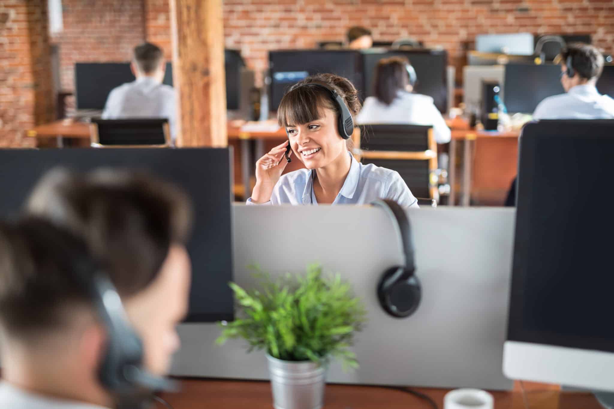 Woman working at contact center