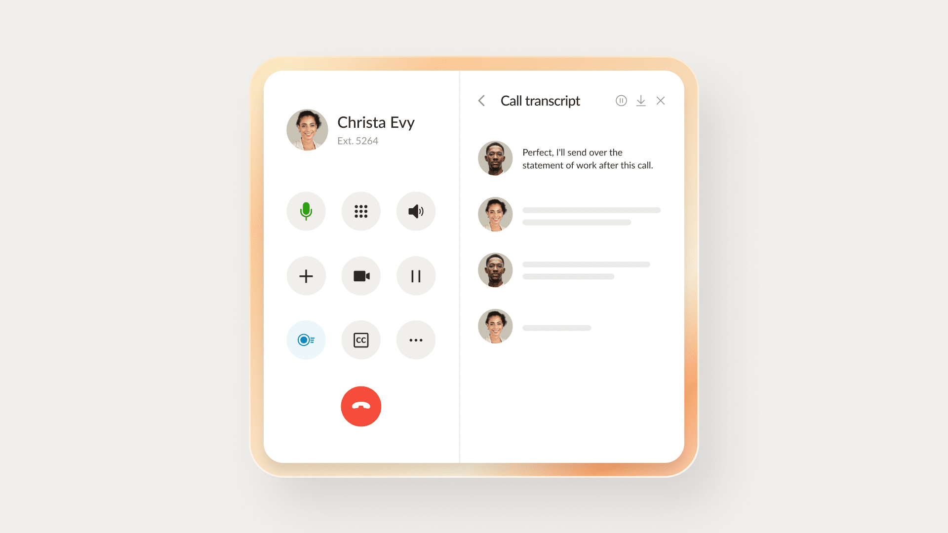 A live call transcript powered by RingSense AI