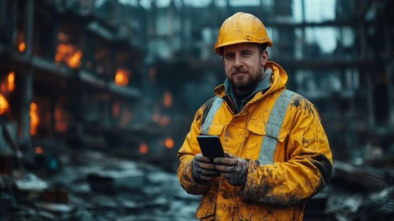 Engineer with smartphone leveraging UCaaS for seamless communication in crisis