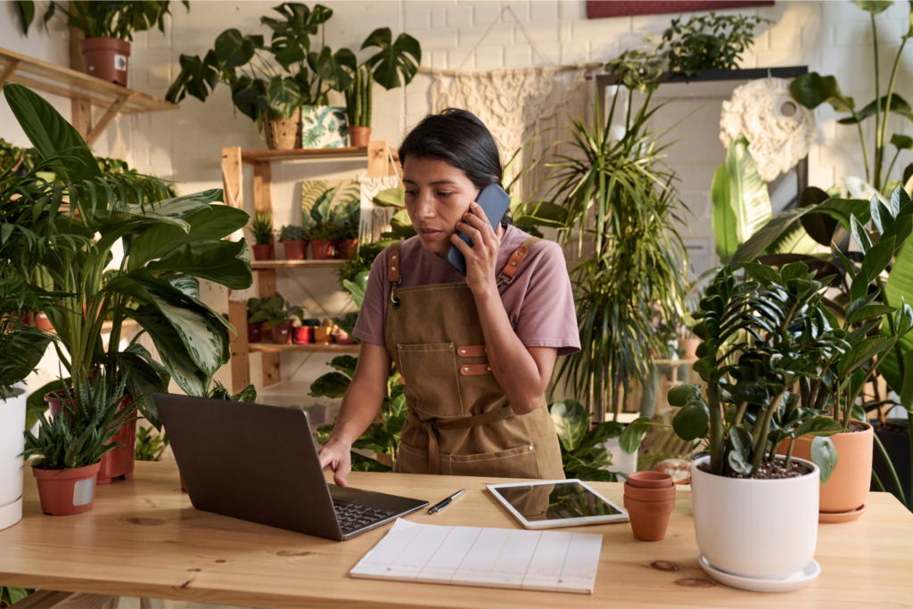 A woman answering a call